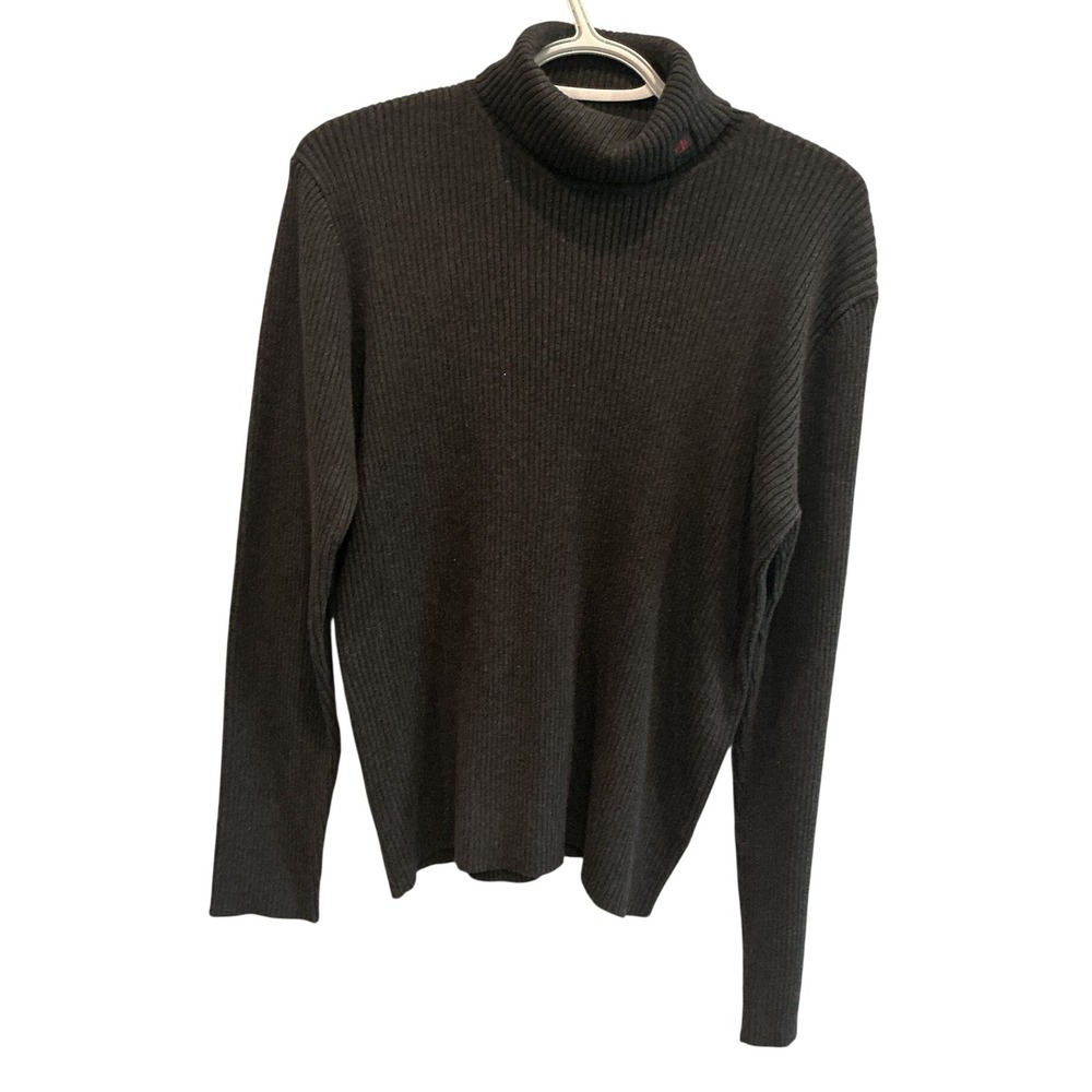 Vintage Lauren Ralph Lauren Womens Cotton Ribbed Turtleneck Sweater L Grey Thick
